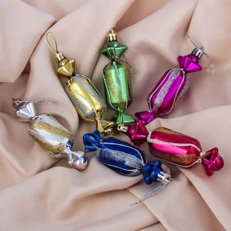 Christmas tree decoration "sweets" (set 6 pcs) 3x10.5 cm, mix