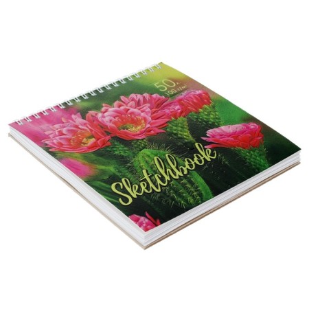 Calligrata sketchbook, 170 x 170 mm, 50 sheets, solid cover, "cacti", metallized cardboard with a volumetric pattern, block 100 g/m2-1