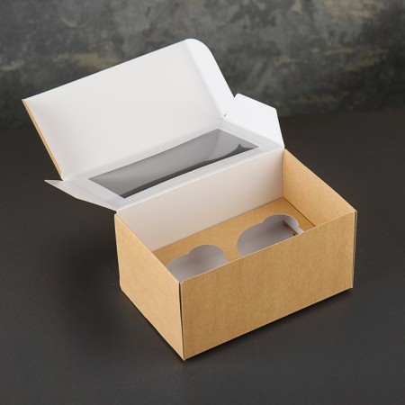 Cardboard mono-unit under 2 cupcake, with a window, craft, 16 x 10 x 8 cm-1