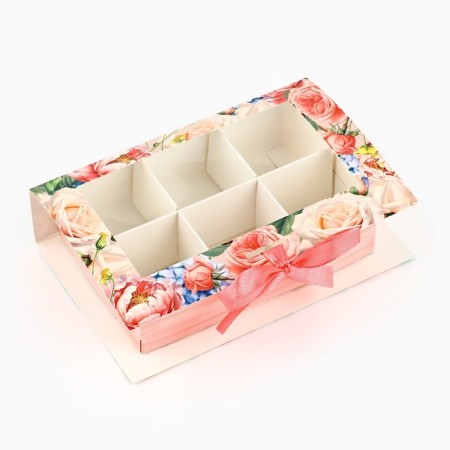 Box for 6 sweets with cells “Gift” 14.8 x 9.5 x 3.5 cm