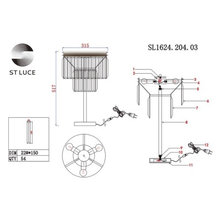 ST LUCE bedside lamp. SL1624.204.03. Ercolano. 3x40 watts, E14, 40x40x62 cm, Shampan-4