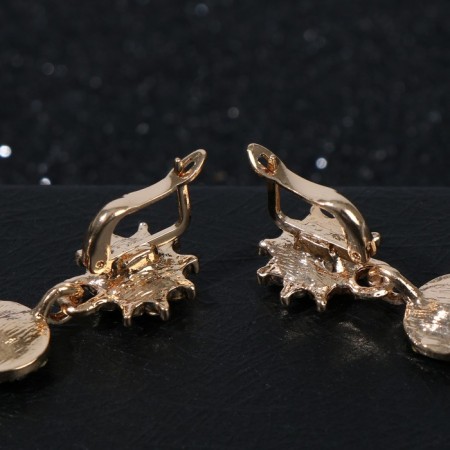 Hanging earrings with “evening” rhinestones, white-blue color in gold, 7 cm-1