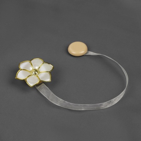 Picking for curtains "Flower", d = 5.5 cm, milk/gold color-1