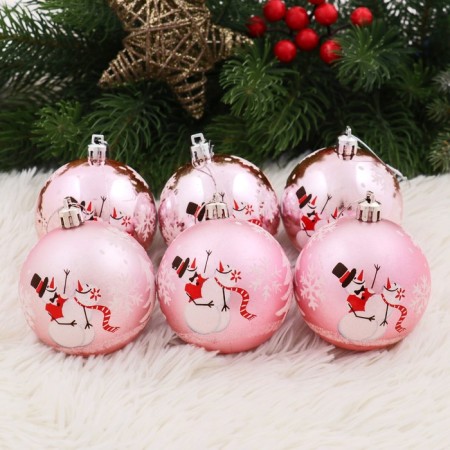 Set of balls plastic D-7 cm, 6 pcs "Funny snowman" pink