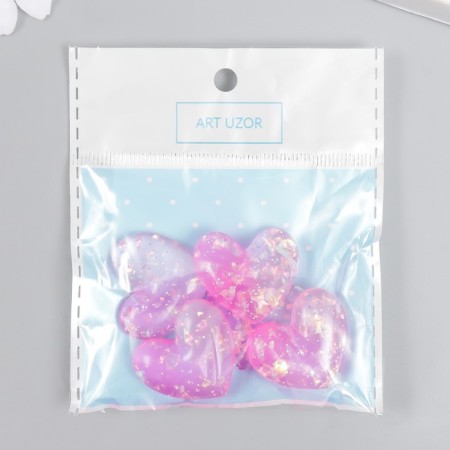 Decor for creativity Plastic "Hearts with glitter" pink 2.8x2.4 cm-3