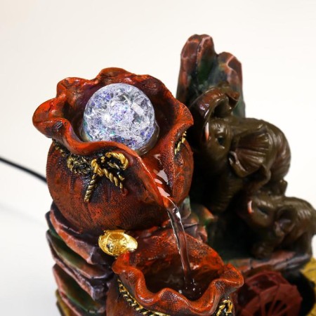 Table Polystone Fountain from the network "Elephants with gold bags" 19x16.5x13 cm-4