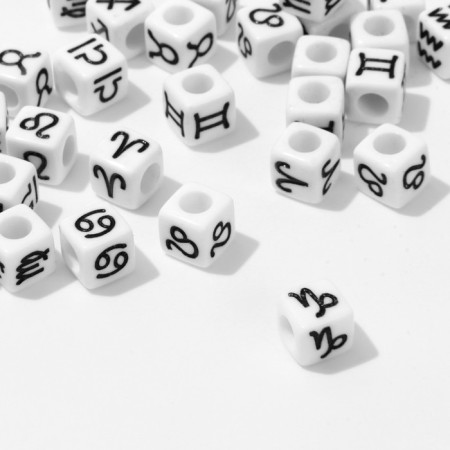 Acrylic bead "Signs of the Zodiac" mix, cube 7 × 7 mm, set 10 g, white-black color-1