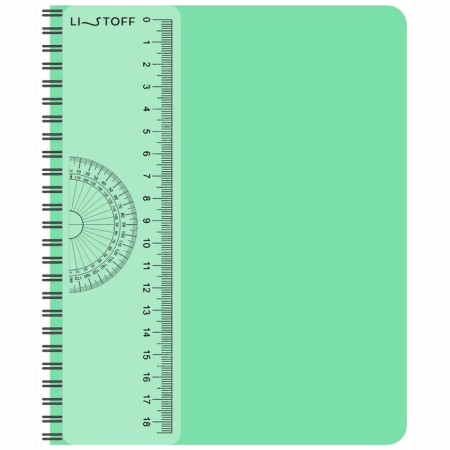 Notebook A5-80 sheets in a cage, on a crest, a plastic cover, a removable ruler made of transparent plastic, mint,