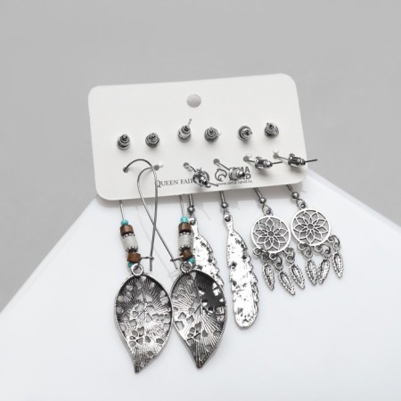 Earrings set of 6 pairs "hippies" Dreams Clover, colored in black silver-2