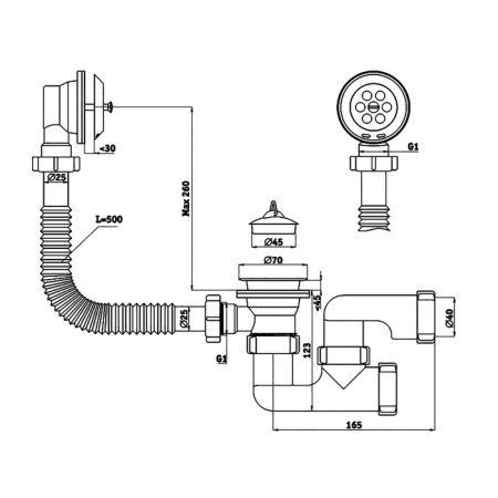 A set for the bathtub "Ani Plast" E250: a siphon with a rotary knee-2