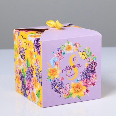 Gift folding box, packaging, “from March 8”, 12 x 12 x 12 cm-1
