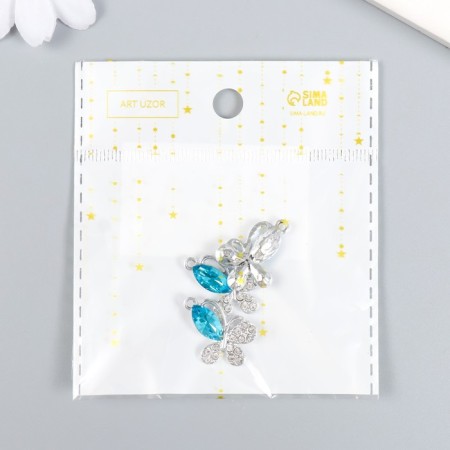 Decor for creativity metal, rhinestones "Butterfly with sapphire" silver 1.6x2.2 cm-3