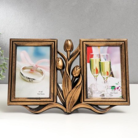 Photo frame plastic in 2 photos 10x15 cm "tulips" Dark gold 20x31 cm