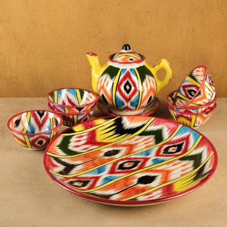 Set of Tea Rishtan Ceramics "Atlas No. 3", 9 items (kettle 0.8l, Piala 0.2l)