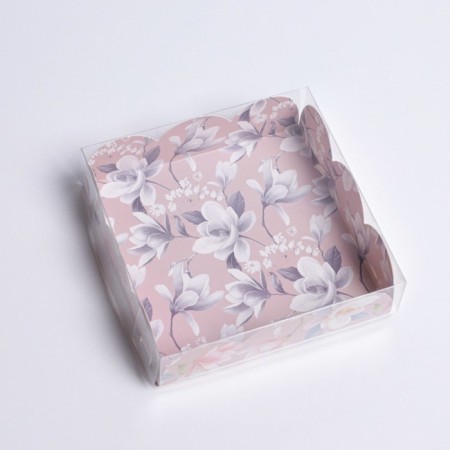 Bearbox, confectionery packaging with PVC lid, "flowers", 10.5 x 10.5 x 3 cm-1