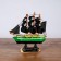 Duncan ship, 10x3x10 cm, green hull, black sails