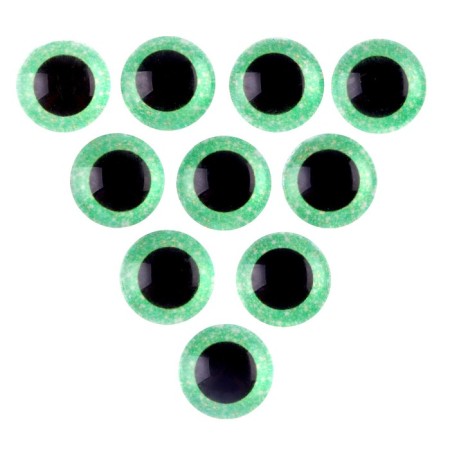 Elose -based eyes, set of 10 pcs., Size 1 pc. - 10 mm, green color with sparkles-1