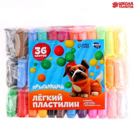 Plasticine is light, jumping, set of 36 colors, weight 1 color: 10 g, 3 tools-1