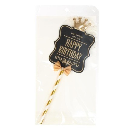 Topper "Happy Birthday", Black-Black-Golden Color-1