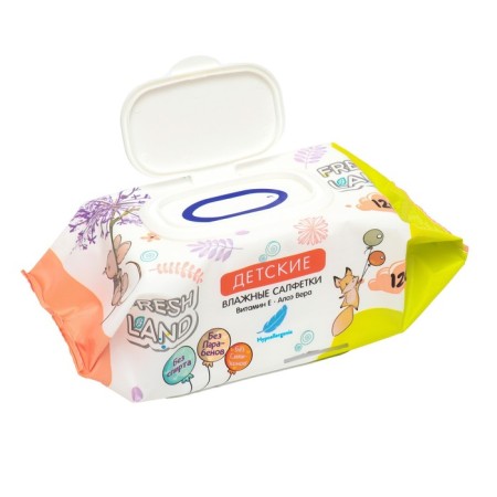 Wet napkins for children "Freshland" with Aloe Vera and Vitamin E, 120 pcs-3