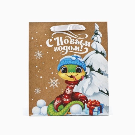 Craft vertical package “Happy New Year”, snake, ml 23 x 27 x 11.5 cm, new year-2