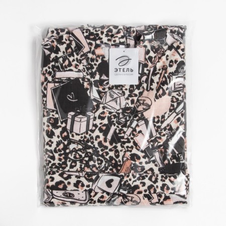 Women's robe elongated Ethel "Leopard", size 50-52, waffle 200g/m2, cotton-9