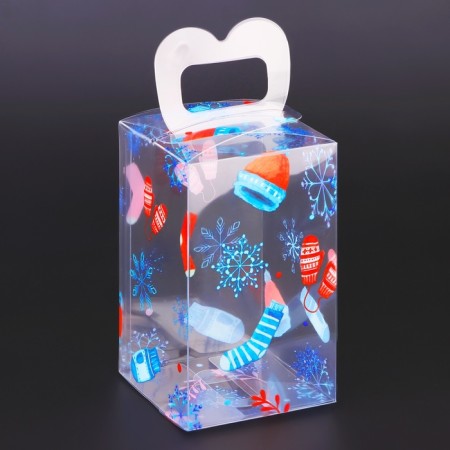 New Year. Box Gift New Year's Folding PVC "Happy holiday!" 6 x 6 x 10 cm.