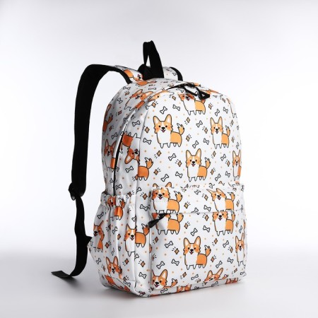 School backpack from textiles, 3 pockets, white/red color-2