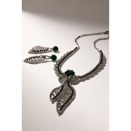 Set 2 objects: earrings, necklace "Phoenix" bend, white-idle color in silver, 35 cm-1