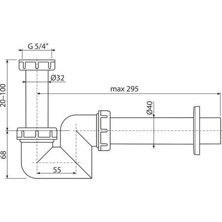 Siphon for the shell and bidet Alcaplast a45F-DN40, DN = 40 mm, plastic-1