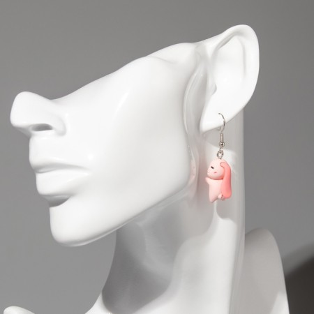 Earrings Assorted "Joy" hares, pink color in silver-3