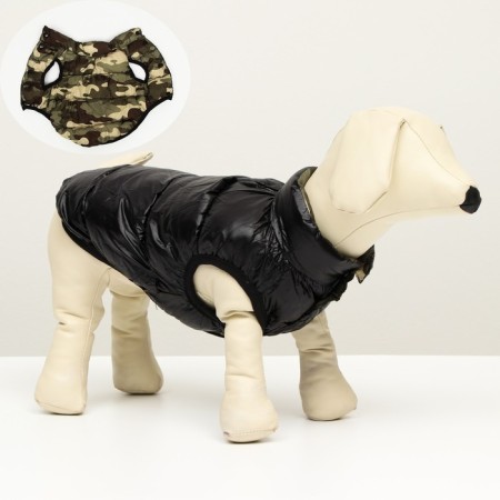 Dog jacket two -sided with print, size 16 (ds 36 cm, og 46 cm, Osh 35 cm), black