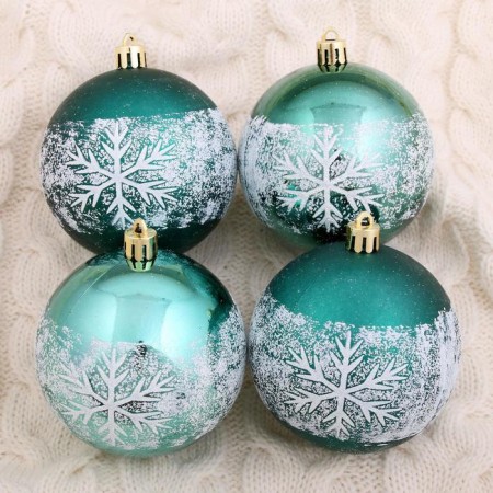 Set of balls plastic D-8 cm, 6 pcs "Frosty Snowflake" Green
