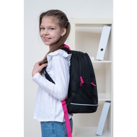 School backpack, 38 x 28 x 18 cm, Grizzly 363, ergonomic back, black/pink RG-363-11_1-10