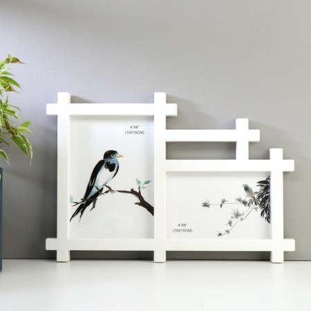 Photo frame Plastic in 2 photos 10x15 cm, 18x13 cm "straight lines" white 32.5x22.5x2 cm