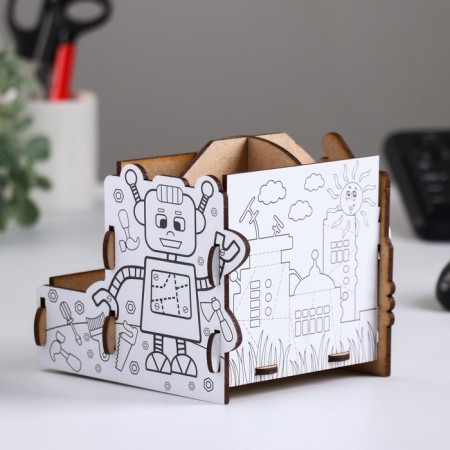 Organizer-painting for stationery "Walk" Robot, 14x13x12 cm.-4
