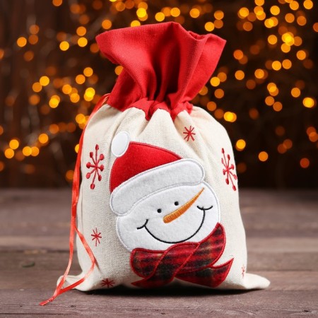 Bag for gifts "Snowman and snowflakes", on ties, 29 × 22 cm