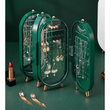 Casket Case for jewelry plastic "Oval" dark green 23.5x6.5x11.5 cm