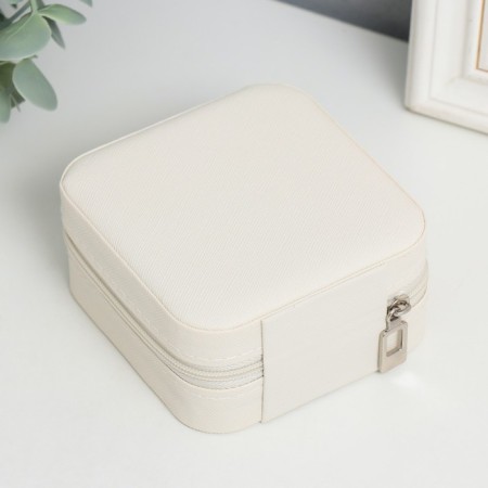 Casket to the leatherette for jewelry "Elegy. Square" White 5x10x10 cm-2
