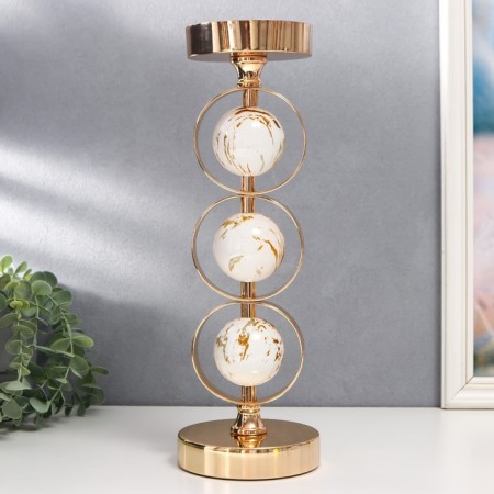 Summary Metal for 1 candle "Three white marble balls in the field" Gold 37x12x12 cm-1
