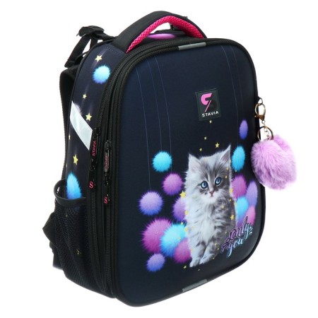 School backpack 38 x 30 x 16 cm, ergonomic back, stavia "kitten in cannons", black-1