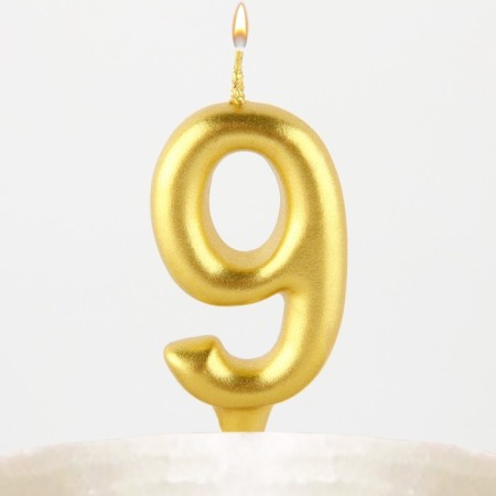 Candle for the cake, the number "9", gold.-6