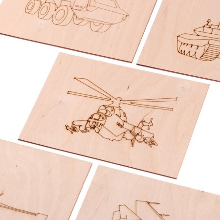 Set 5 boards for burning with the pattern "Military equipment", 15 × 21 cm-2