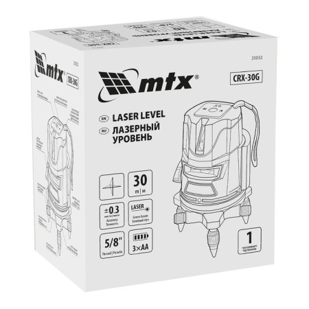 Laser level MTX CRX-30G 35032, 2 green rays, ± 0.3 mm/m, 5/8 ", range 30 m-6