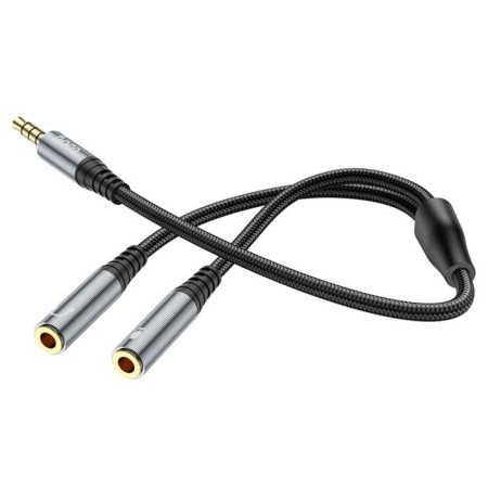 Hoco UPA21, Jack 3.5 mm (M) cable - 2 * jack 3.5 mm (F), 0.25 m, nylon, gray