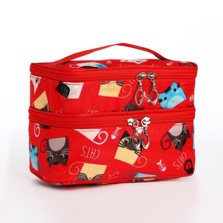 Cosmetic bag, 2 parts on lightning, red color