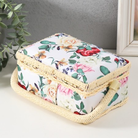 Casket for needlework "Garden flowers" 18x12x9.5 cm-3