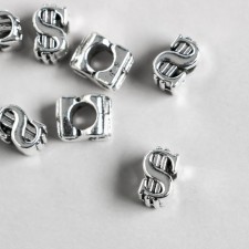 Бусина для творчества металл "Доллар" серебро 1,1х0,7 см