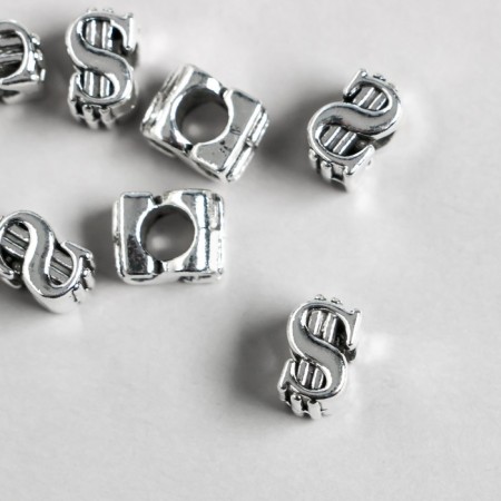 Bead for creativity Metal "dollar" silver 1.1x0.7 cm