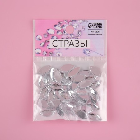Rhound rhinestones “petal”, from organic glass, 7 × 15 mm, 50 pcs, white color-3